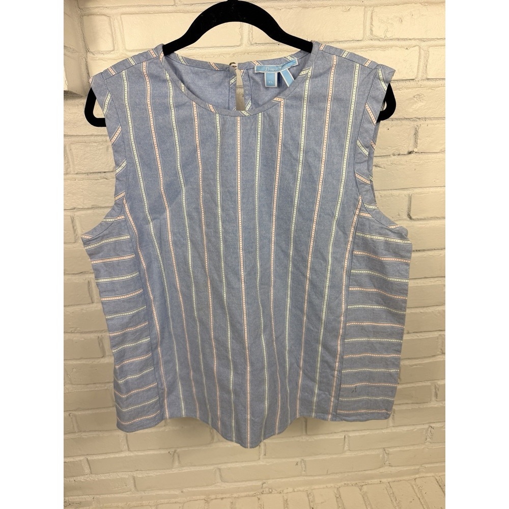 Draper James XL Blue Striped Cotton Cap Sleeve Blouse Top Preppy Summer